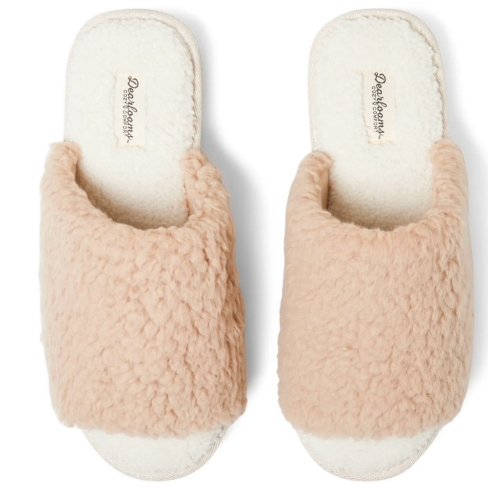 BRAND NEW Dearfoams Cozy Comfort Memory Foam Platform Terry Slide SlipperLatte